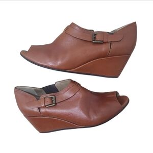 ANYI LU Peeptoe Wedge Booties Size 40 EU/ 9.5 US Brown Leather Made In Italy